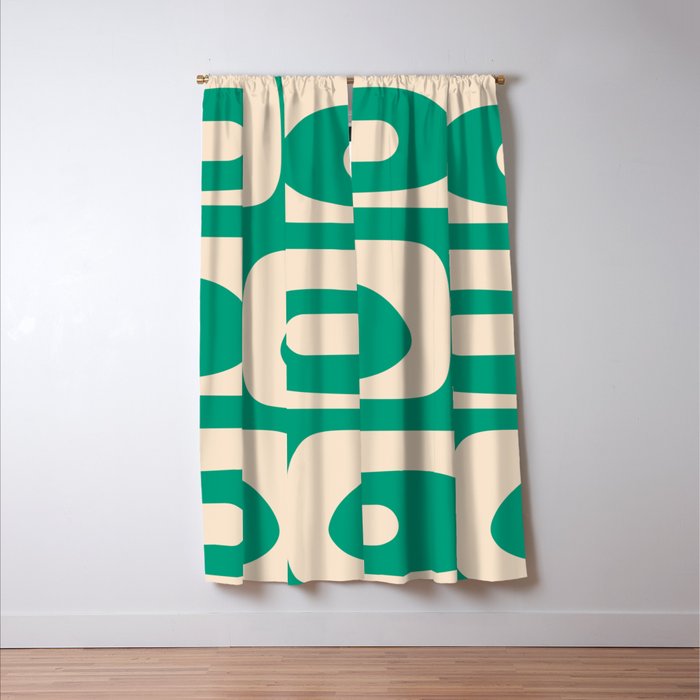 Mid Century Modern Minimalist Retro Abstract Piquet Pattern Jade Green Window Curtain Gallery Image 3