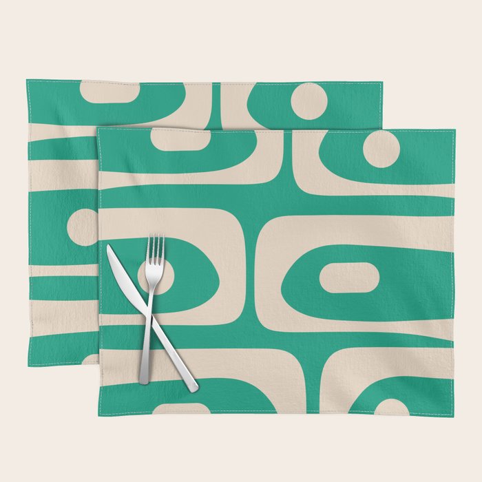 Mid Century Modern Minimalist Retro Abstract Piquet Pattern Jade Green Placemat Gallery Image 1