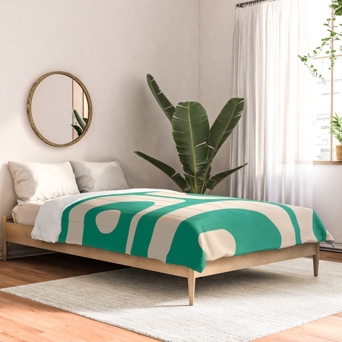 Mid Century Modern Minimalist Retro Abstract Piquet Pattern Jade Green Comforter Gallery Image 2