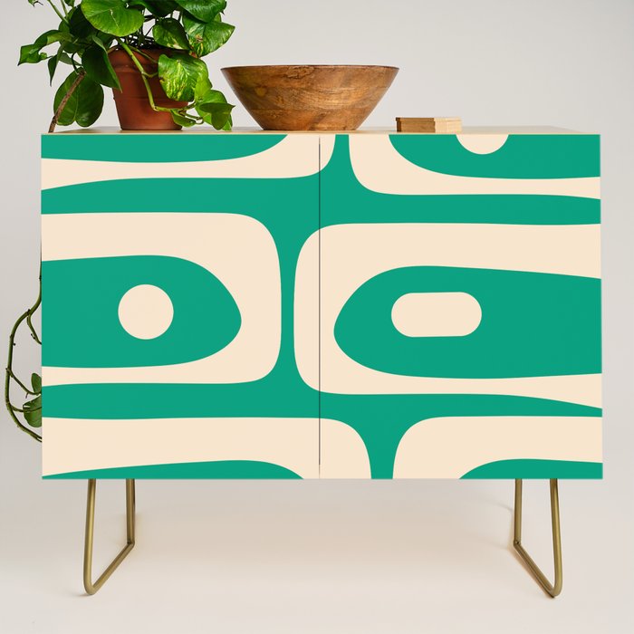 Mid Century Modern Minimalist Retro Abstract Piquet Pattern Jade Green Credenza Gallery Image 1