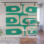Mid Century Modern Minimalist Retro Abstract Piquet Pattern Jade Green Wall Mural Gallery Image 1