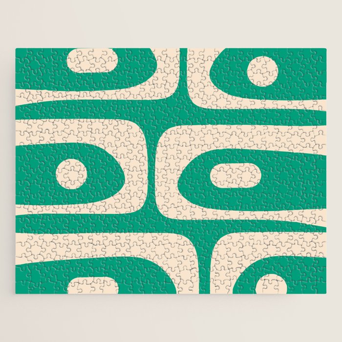 Mid Century Modern Minimalist Retro Abstract Piquet Pattern Jade Green Jigsaw Puzzle Gallery Image 1