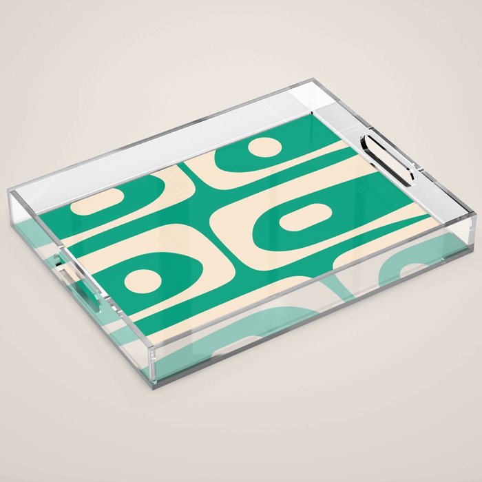 Mid Century Modern Minimalist Retro Abstract Piquet Pattern Jade Green Acrylic Tray Gallery Image 1