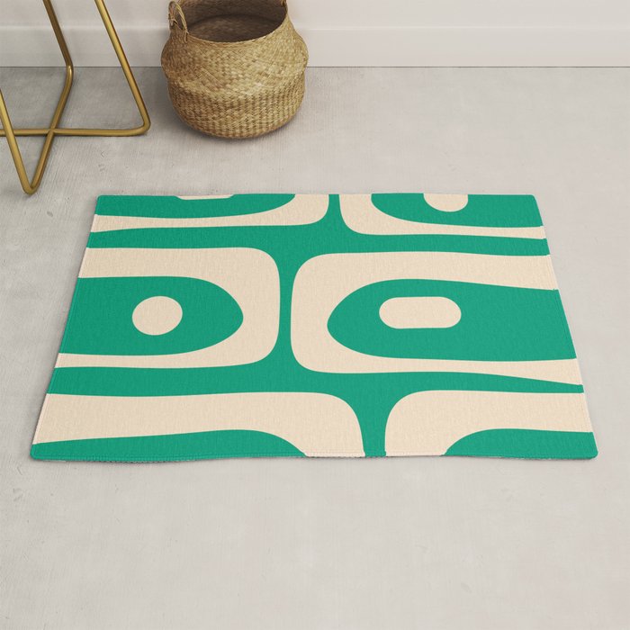 Mid Century Modern Minimalist Retro Abstract Piquet Pattern Jade Green Rug Gallery Image 1
