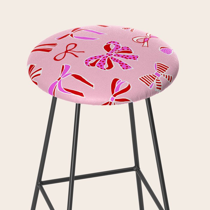 Festive Pink and Red Christmas Ribbons and Bows hand drawn Collection on Pastel Pink Stool Gallery Image 2