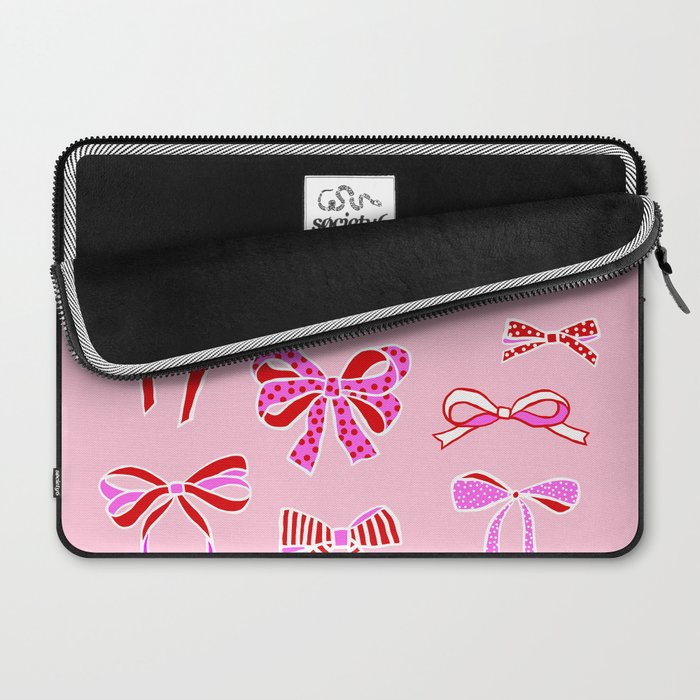Festive Pink and Red Christmas Ribbons and Bows hand drawn Collection on Pastel Pink Laptop Sleeve Gallery Image 2
