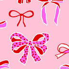 Festive Pink and Red Christmas Ribbons and Bows hand drawn Collection on Pastel Pink Coffee Mug Gallery Image 2