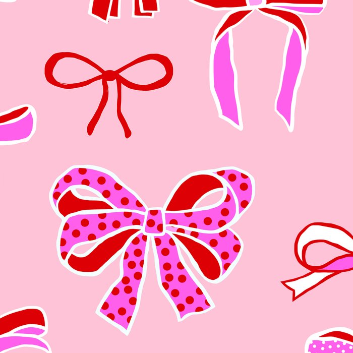 Festive Pink and Red Christmas Ribbons and Bows hand drawn Collection on Pastel Pink Coffee Mug Gallery Image 2