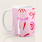 Festive Pink and Red Christmas Ribbons and Bows hand drawn Collection on Pastel Pink Coffee Mug Gallery Image 3