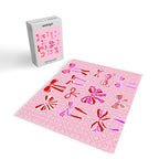 Festive Pink and Red Christmas Ribbons and Bows hand drawn Collection on Pastel Pink Jigsaw Puzzle Gallery Image 2