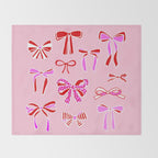 Festive Pink and Red Christmas Ribbons and Bows hand drawn Collection on Pastel Pink Throw Blanket Gallery Image 2