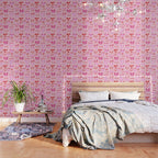 Festive Pink and Red Christmas Ribbons and Bows hand drawn Collection on Pastel Pink Wallpaper Gallery Image 3