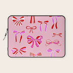 Festive Pink and Red Christmas Ribbons and Bows hand drawn Collection on Pastel Pink Laptop Sleeve Gallery Image 1