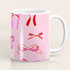 Festive Pink and Red Christmas Ribbons and Bows hand drawn Collection on Pastel Pink Coffee Mug Gallery Image 1
