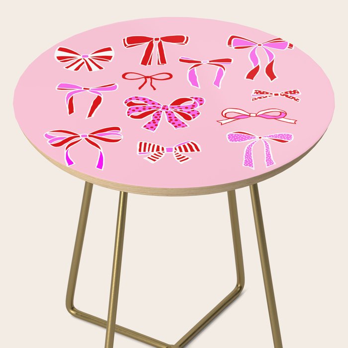 Festive Pink and Red Christmas Ribbons and Bows hand drawn Collection on Pastel Pink Side Table Gallery Image 2
