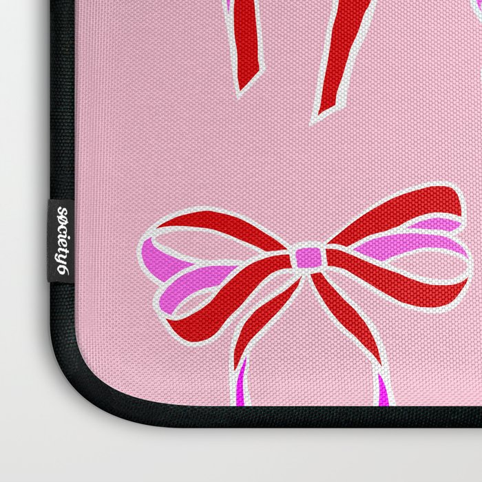 Festive Pink and Red Christmas Ribbons and Bows hand drawn Collection on Pastel Pink Laptop Sleeve Gallery Image 3