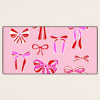 Festive Pink and Red Christmas Ribbons and Bows hand drawn Collection on Pastel Pink Desk Mat Gallery Image 3