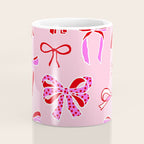Festive Pink and Red Christmas Ribbons and Bows hand drawn Collection on Pastel Pink Coffee Mug Gallery Image 4