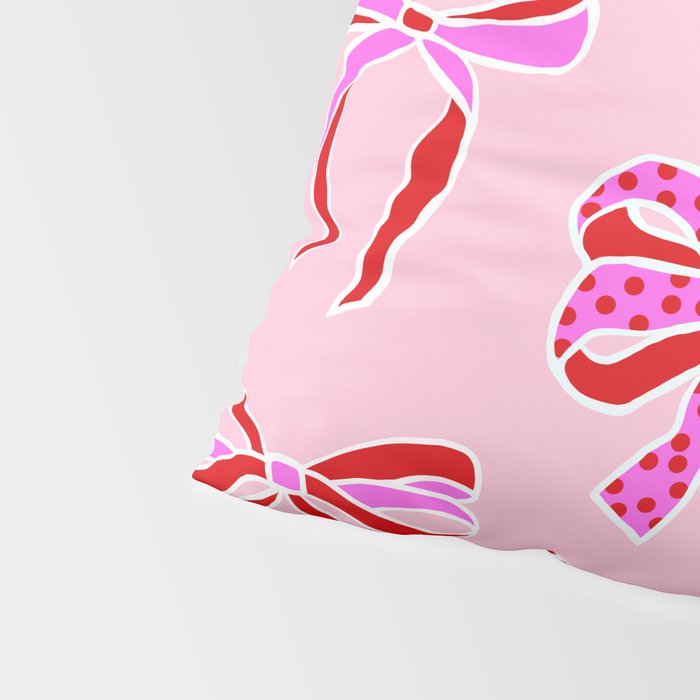Festive Pink and Red Christmas Ribbons and Bows hand drawn Collection on Pastel Pink Pillow Sham Gallery Image 4