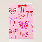 Festive Pink and Red Christmas Ribbons and Bows hand drawn Collection on Pastel Pink Stationery Card Gallery Image 2