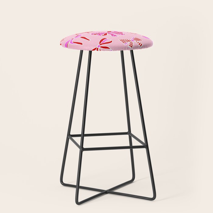 Festive Pink and Red Christmas Ribbons and Bows hand drawn Collection on Pastel Pink Stool Gallery Image 1
