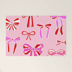 Festive Pink and Red Christmas Ribbons and Bows hand drawn Collection on Pastel Pink Welcome Mat Gallery Image 1