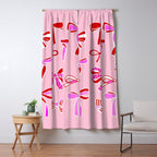 Festive Pink and Red Christmas Ribbons and Bows hand drawn Collection on Pastel Pink Window Curtain Gallery Image 5
