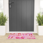 Festive Pink and Red Christmas Ribbons and Bows hand drawn Collection on Pastel Pink Welcome Mat Gallery Image 3
