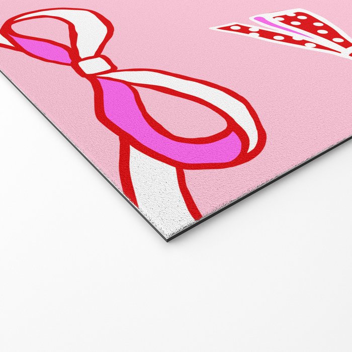 Festive Pink and Red Christmas Ribbons and Bows hand drawn Collection on Pastel Pink Welcome Mat Gallery Image 2