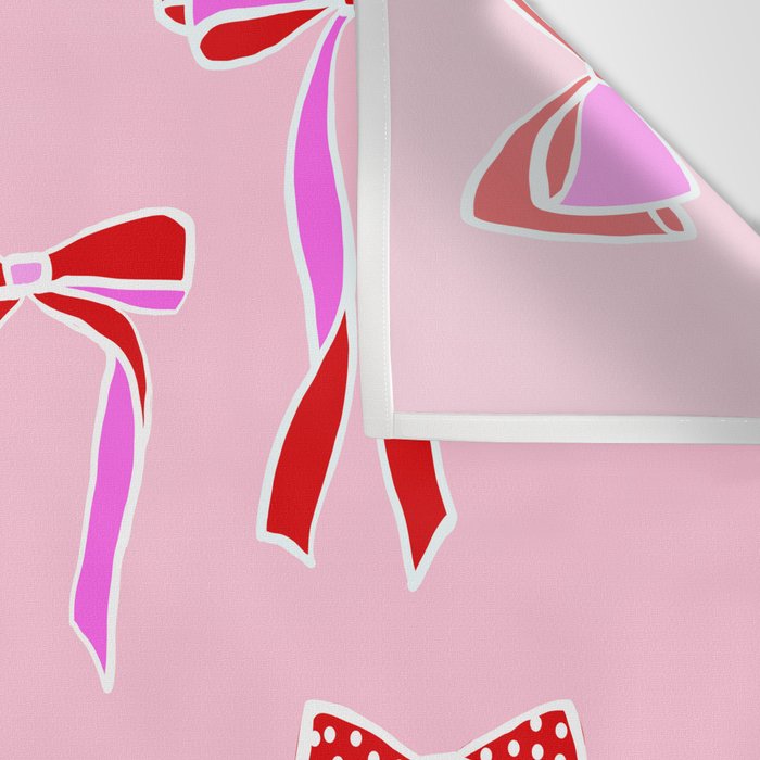 Festive Pink and Red Christmas Ribbons and Bows hand drawn Collection on Pastel Pink Wall Tapestry Gallery Image 3