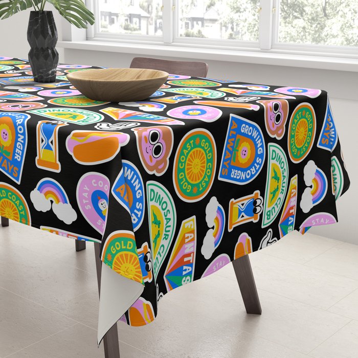 Retro cartoon label sticker pattern Tablecloth Gallery Image 3
