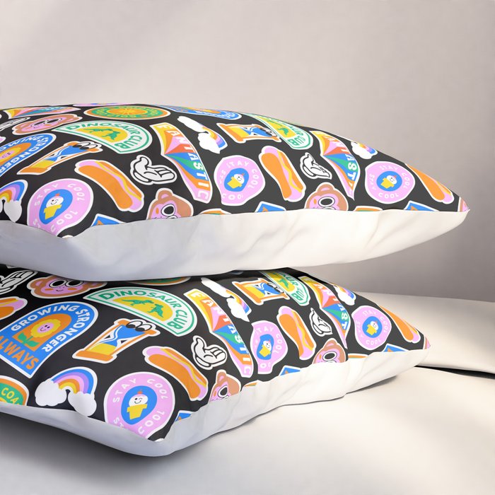 Retro cartoon label sticker pattern Pillow Sham Gallery Image 3
