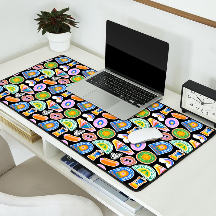 Retro cartoon label sticker pattern Desk Mat Gallery Image 2