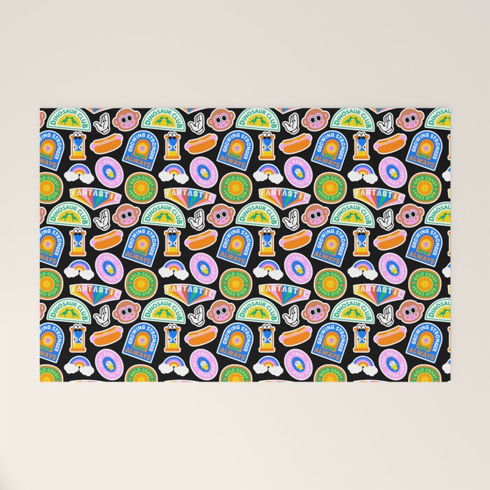 Retro cartoon label sticker pattern Welcome Mat Gallery Image 1