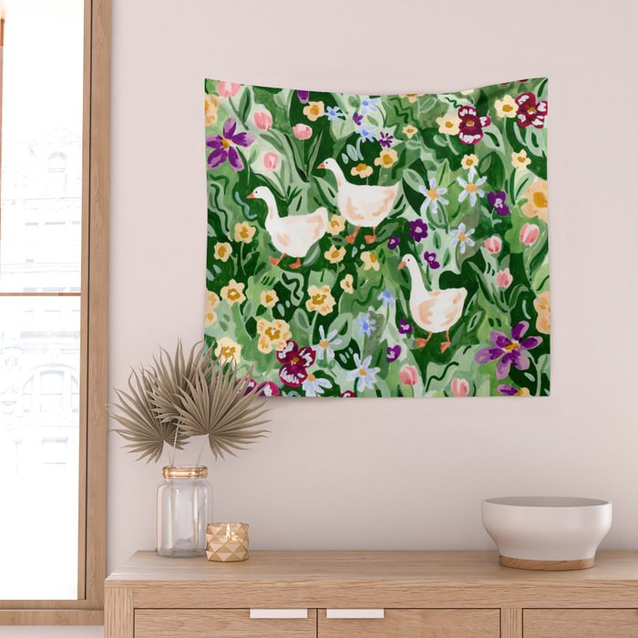 Ducks and Wildflowers Wall Tapestry Gallery Image 2