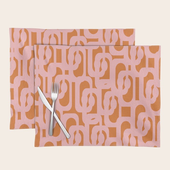 Mod Loops Pink and Orange Abstract Geometric Pattern Placemat Gallery Image 1