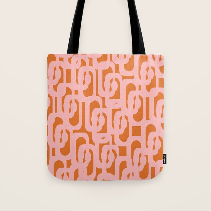 Mod Loops Pink and Orange Abstract Geometric Pattern Tote Bag Gallery Image 1