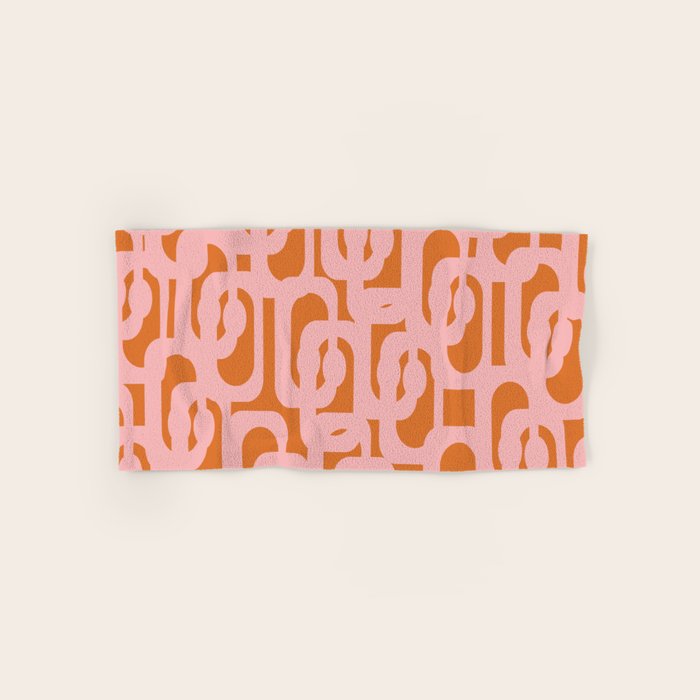Mod Loops Pink and Orange Abstract Geometric Pattern Bath Towel Gallery Image 1