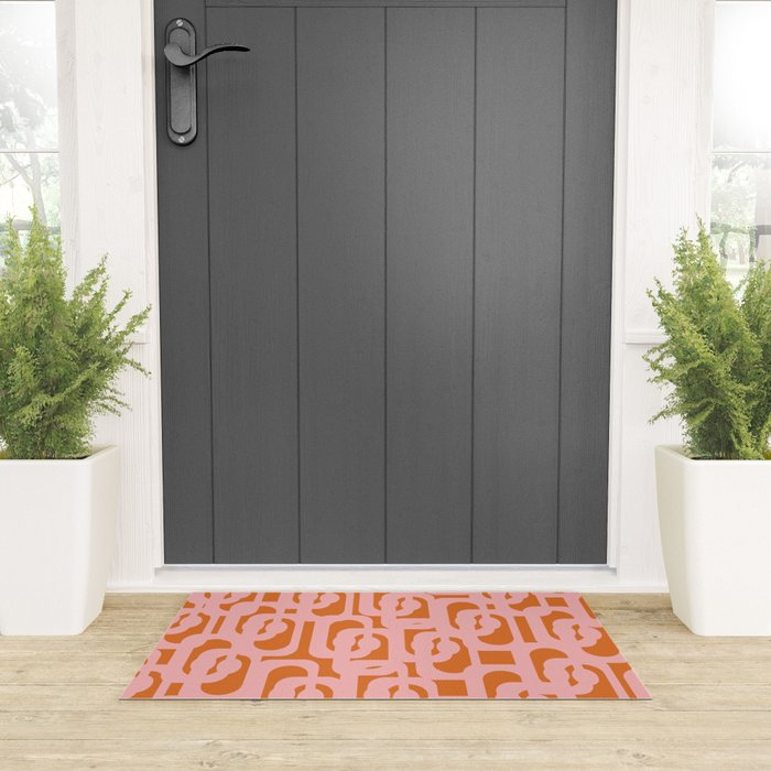 Mod Loops Pink and Orange Abstract Geometric Pattern Welcome Mat Gallery Image 3