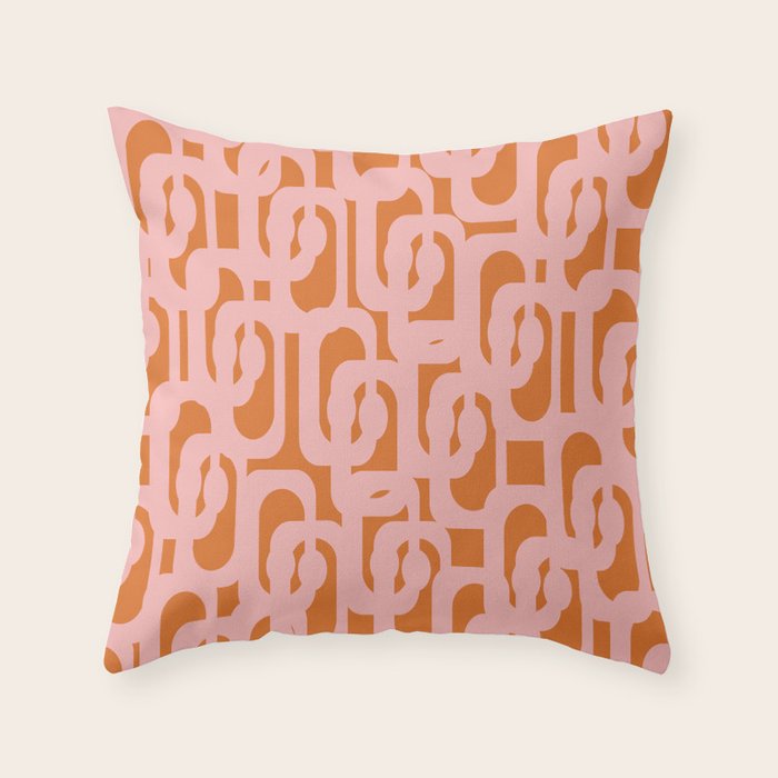 Mod Loops Pink and Orange Abstract Geometric Pattern Throw Pillow Gallery Image 1