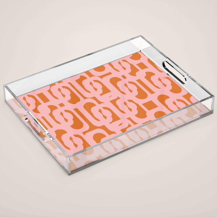 Mod Loops Pink and Orange Abstract Geometric Pattern Acrylic Tray Gallery Image 1