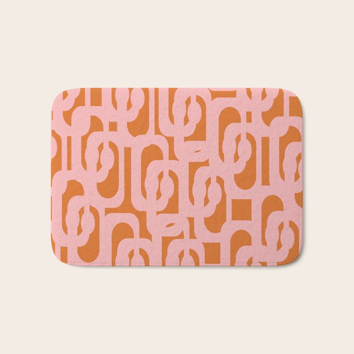 Mod Loops Pink and Orange Abstract Geometric Pattern Bath Mat Gallery Image 1