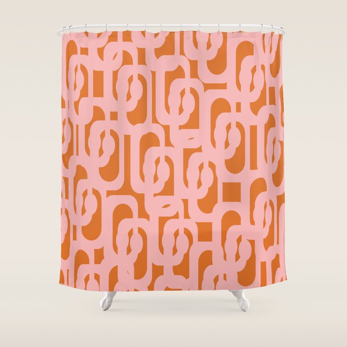 Mod Loops Pink and Orange Abstract Geometric Pattern Shower Curtain Gallery Image 1
