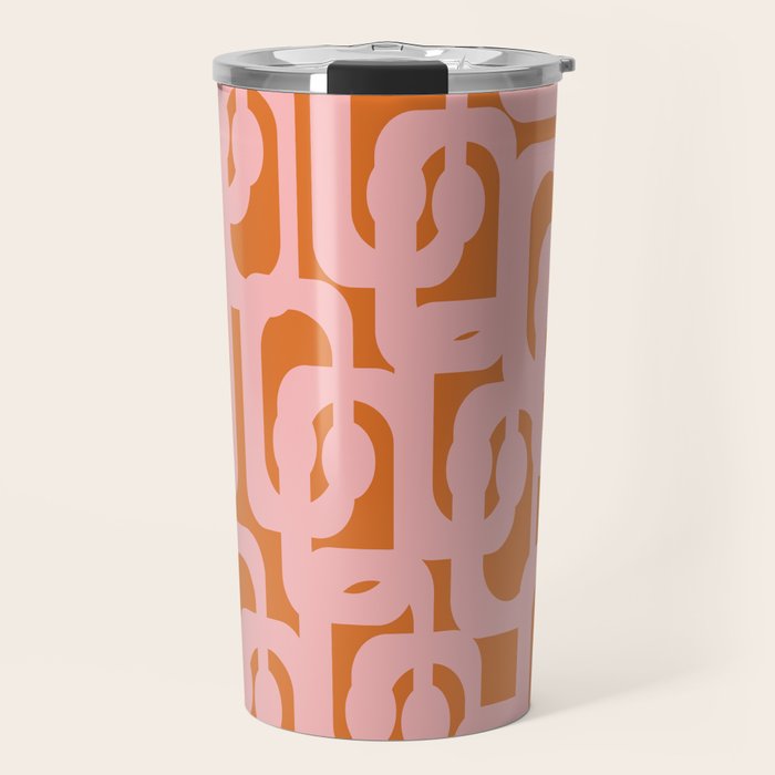 Mod Loops Pink and Orange Abstract Geometric Pattern Travel Mug Gallery Image 1
