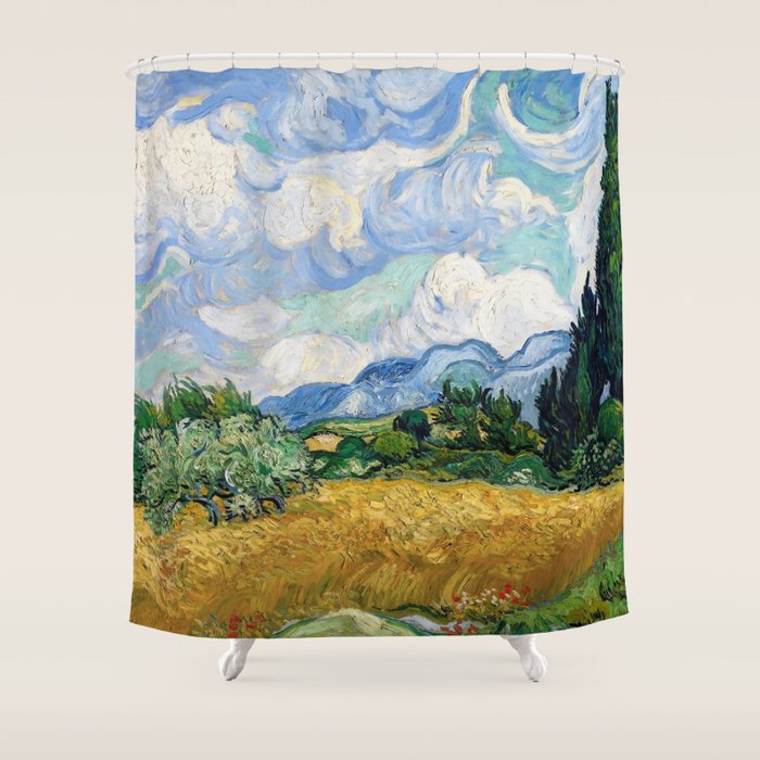 Wheat Field with Cypresses by Vincent van Gogh Shower Curtain Gallery Image 1