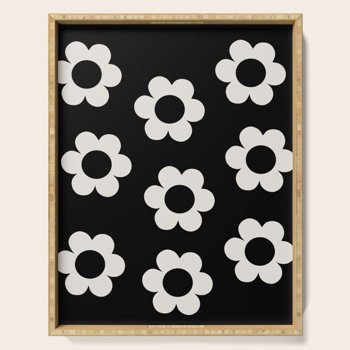 Les Fleurs | 02 - Flower Print Black And White Retro Flowers Wall Art Modern Decor Abstract Serving Tray Gallery Image 1