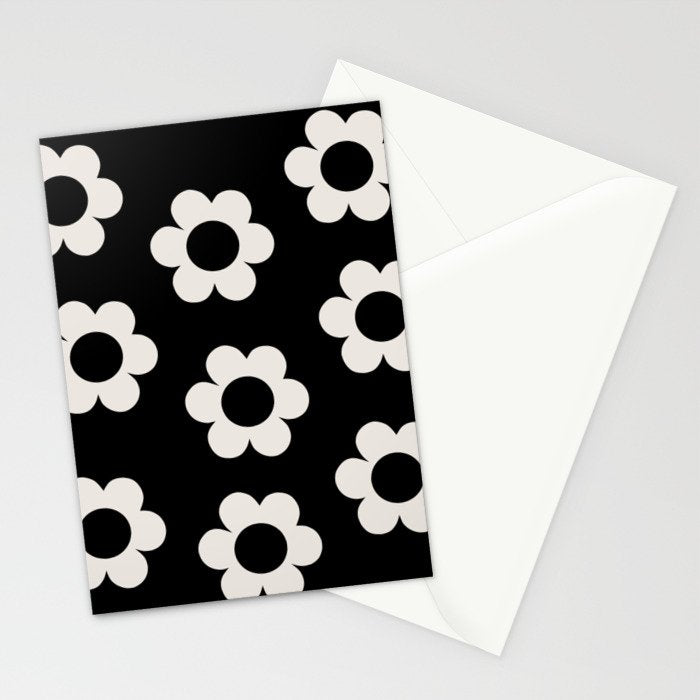 Les Fleurs | 02 - Flower Print Black And White Retro Flowers Wall Art Modern Decor Abstract Stationery Card Gallery Image 2