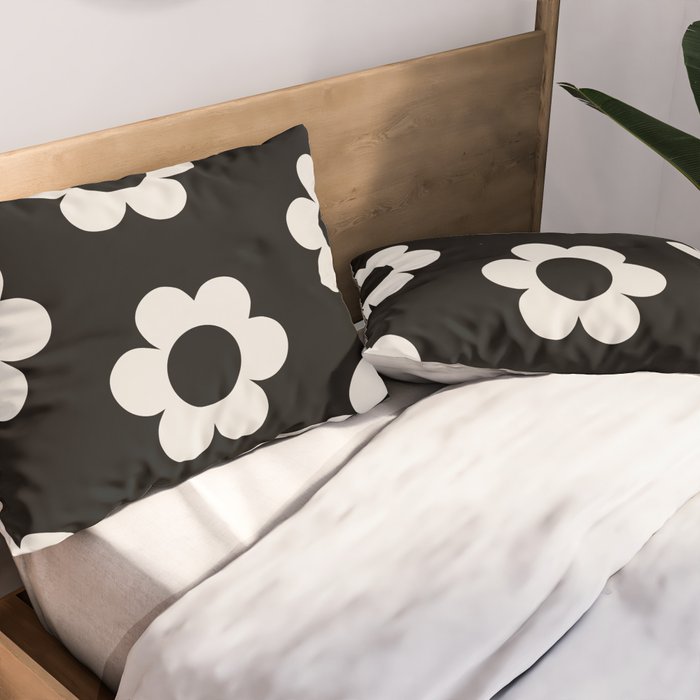 Les Fleurs | 02 - Flower Print Black And White Retro Flowers Wall Art Modern Decor Abstract Pillow Sham Gallery Image 2