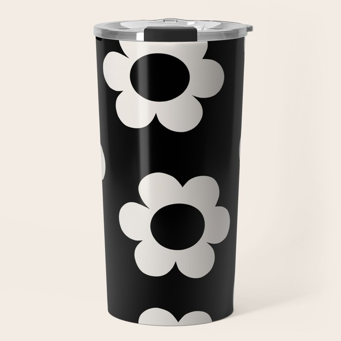 Les Fleurs | 02 - Flower Print Black And White Retro Flowers Wall Art Modern Decor Abstract Travel Mug Gallery Image 1