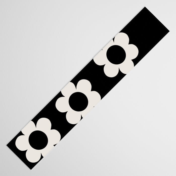 Les Fleurs | 02 - Flower Print Black And White Retro Flowers Wall Art Modern Decor Abstract Table Runner Gallery Image 3